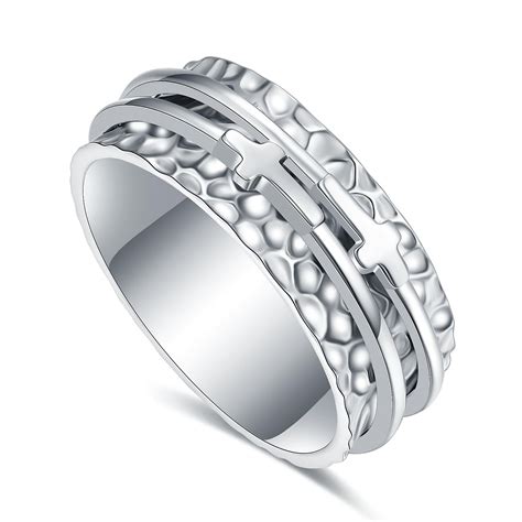 Spinner Ring Cross For Women 925 Sterling Silver Double Cross Ring