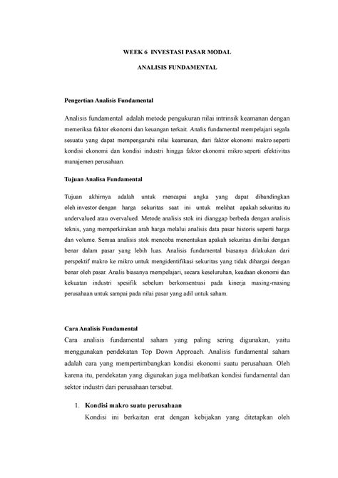 Week Investasi Pasar Modal Week Investasi Pasar Modal Analisis