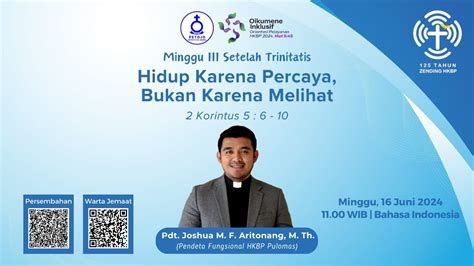 IBADAH UMUM II HKBP PETOJO MINGGU 16 JUNI 2024 MINGGU III SETELAH