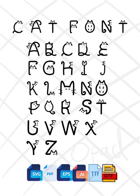 Cat Font A Z Cat Language Svg Cat Alphabet Cat Letters Etsy A Z Fonts