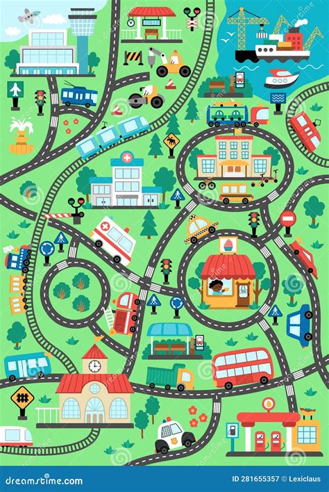 City Transport Map. Background with Railway, Roads, Traffic Signs for ...