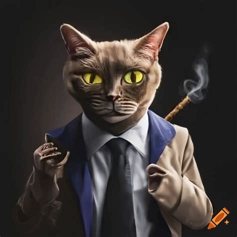 Illustration Of A Stylish Cat Smoking A Cigar On Craiyon