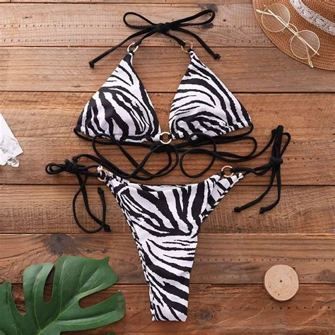 Dwuczęściowy Strój Kąpielowy BIKINI w Zebrę z Wiązaniami S Inna