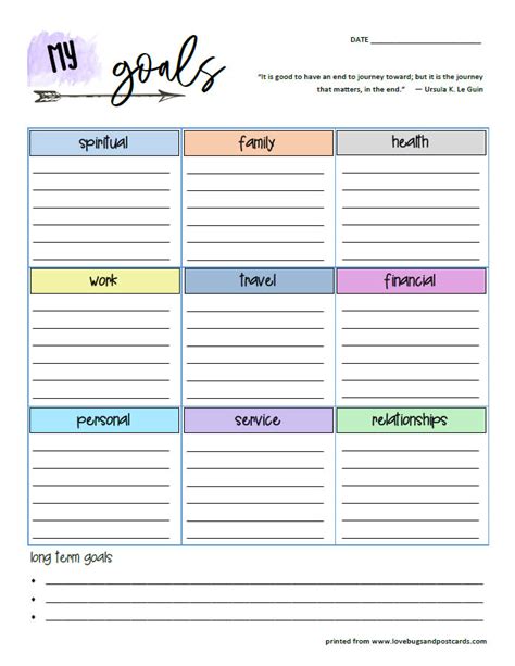 Goal Tracking Sheet Printable - Lovebugs and Postcards