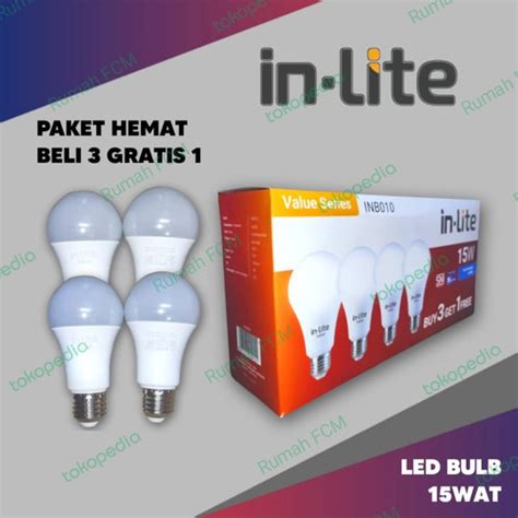 Jual Paket Lampu LED Bulb 15w Putih Inlite INB010 BELI 3 GRATIS 1