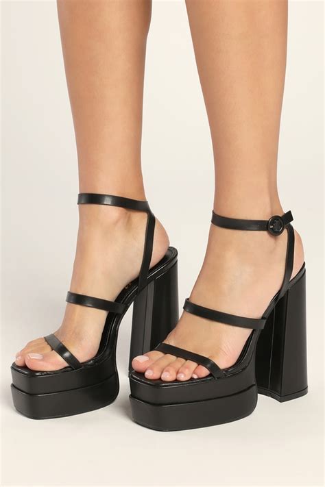 Black Double Platform Heels Ankle Strap Heels Strappy Heels Lulus