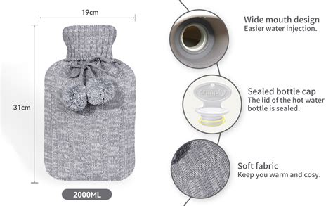 Samply Hot Water Bottle With Knitted Cover 2l Hot Water Bag For Hot And Cold Compress Hand