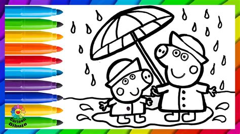 Como Dibujar A Peppa Pig Y George Bajo La Lluvia How To Draw Peppa