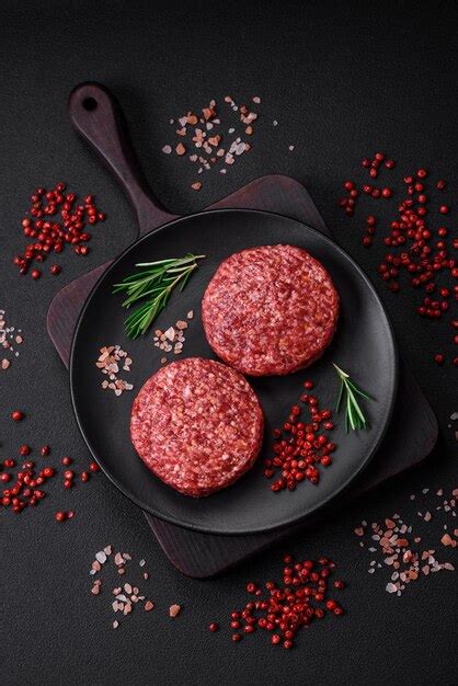 Premium Photo Fresh Raw Ground Beef Burger Patty With Salt And Spices