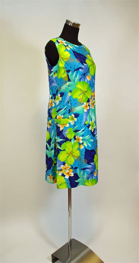 Bright Aqua Green Floral Mod Drop Waist Hawaiian Dress Etsy