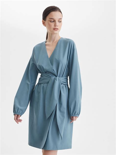 Платье миди с широким поясом цвет синий купить по выгодной цене от ...