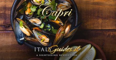 the cover of capri's italian guidebook, featuring mussels and lemon slices