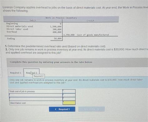 Solved Lorenzo Company Applies Overhead To Jobs On The Basis Chegg