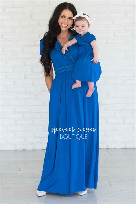 Royal Blue Wrap Lace Mommy And Me Modest Dress Best And Affordable