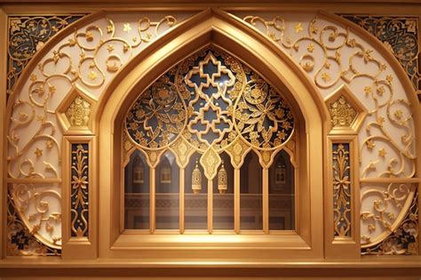 Premium Photo Golden Arabic Ornamental Window Traditional Islamic