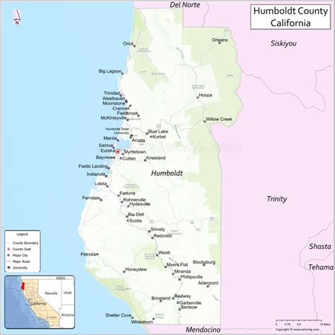 Map of Humboldt County, California showing cities, highways & important ...