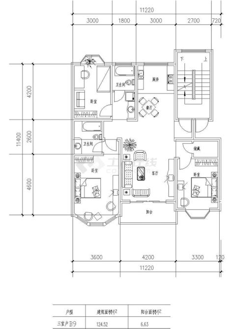 板式高层三室一厅单户户型设计图户型图土木在线