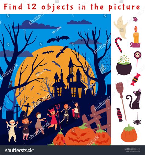 Find Hidden Objects Halloween Game Location Stock Vector (Royalty Free ...