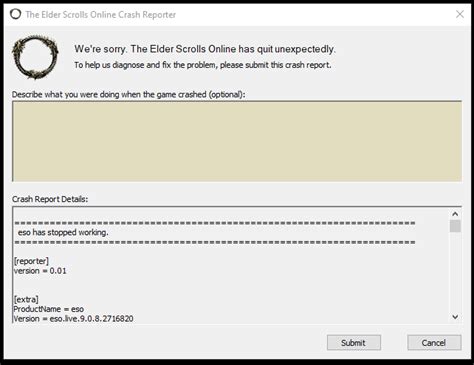Crash Report On Trying To Log In To NA After Patch Elder Scrolls Online