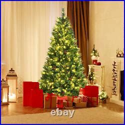 Costway Ft Pre Lit Hinged Artificial Christmas Tree With Pine Cones