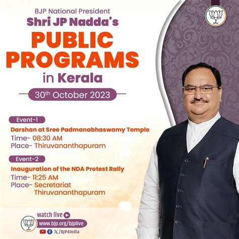 Bjp National President Shri Jp Naddas Public Programs In Kerala On