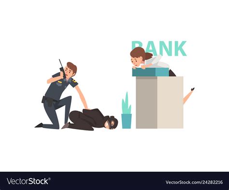 Bank robbery police man caught criminal Royalty Free Vector