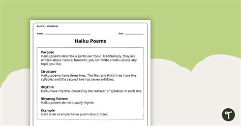 Writing A Haiku Poem Worksheet Teach Starter Worksheets Library