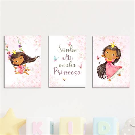 Kit Quadros Infantil Menina Aquarela Flores Placas Jd Elo