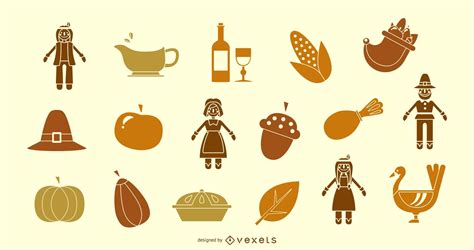 Thanksgiving Silhouette Icon Collection Vector Download