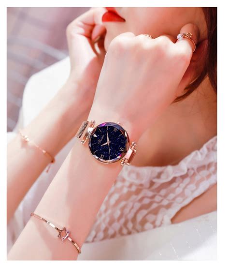 Toile Ciel Montre Quartz Magn Tique Pour Femme Mouvement