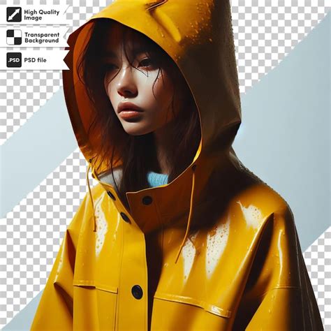 Premium Psd A Woman In A Yellow Raincoat With A White Spot On The Front