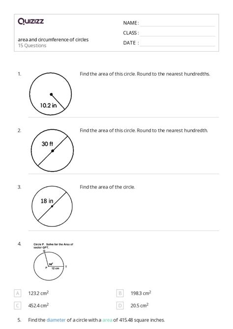 50 Area And Circumference Of Circles Worksheets For 9th Grade On Quizizz Free And Printable