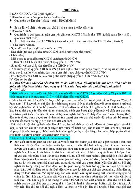 Chương 4 Cnxhkh 3 Oke ChƯƠng 4 I DÂn ChỦ XÃ HỘi ChỦ NghĨa Dân Chủ Và Sự Ra đời Phát Triển