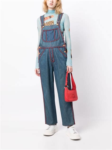 Pre Owned Chanel S Cc Wide Leg Denim Dungarees In Blue Modesens