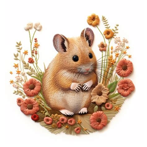 Premium Photo There Is A Small Brown Mouse Sitting In A Flowered