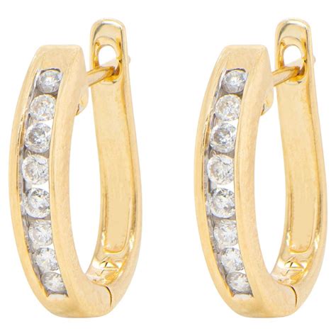 Diamond Huggie Earrings Set With 16 Diamonds 0 40 Carats Total 14k Yellow Gold For Sale At 1stdibs