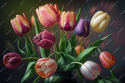 Premium Photo | Spring tulips luxurious pastel flowers ai