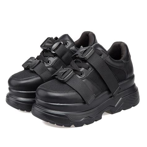 Stacks Platform Black Buckle Chunky Sneakers Lesroyal 2020 Black