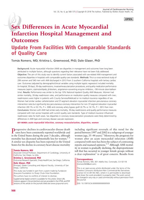 Pdf Sex Differences In Acute Myocardial Infarction Hospital