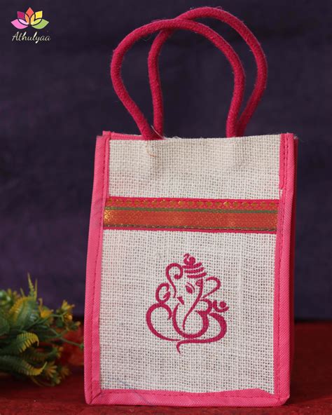 Mini Jute Bag With Zari Ganesha Print Athulyaa