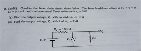 Solved Consider The Zener Diode Circuit Shown Below The