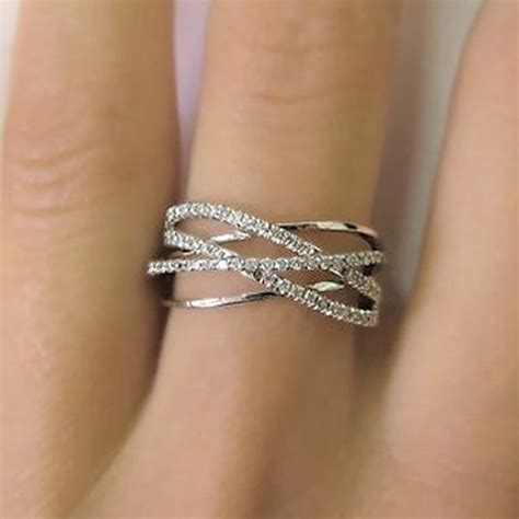 925 Sterling Silver Fashion Cross Design Cubic Zirconia Rings Women For