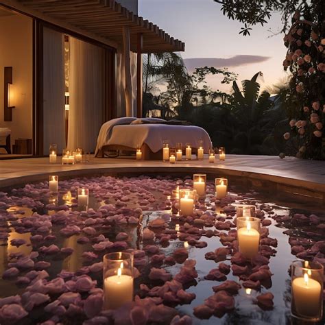 Premium Photo | Candles floating in a pool with a view of the ocean