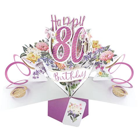 80th Birthday Pop Up Card Flowers Pop Up 80th Birthday Card