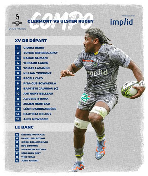 Teams for Clermont vs Ulster : r/rugbyunion