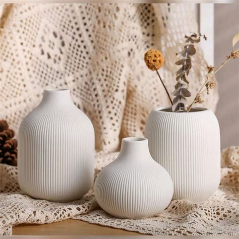 White Ceramic Vase Set Ceramic Decor Vases Decor Boho Vase