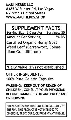 Horny Goat Weed 100 Capsules 1000 MG Per Serving Organic Horny Goat