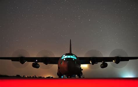 HD wallpaper: photo black Airplane taking off, c-130j hercules, night ...