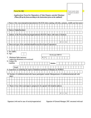 Fillable Online Application Form For Operation Of Sale Depots Outside