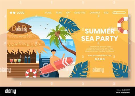 Summer Party Social Media Landing Page Template Flat Cartoon Background